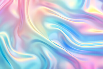 Poster - Holographic, iridescent pastel background with a rainbow foil effect and soft waves.