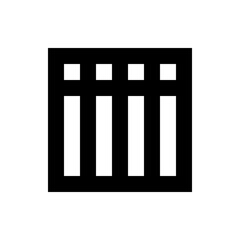 Poster - Illustration of a square shape containing four vertical bars and four smaller square shapes at the top edge