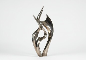 Poster - Abstract metallic sculpture with smooth, curved, twisting forms on a light background, conveying modern elegance and fluidity.