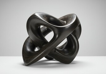 Poster - Abstract dark sculpture with smooth, intertwined looping forms on a light background, conveying modern elegance and organic fluidity.