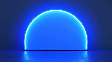 Poster - Blue Neon Glow Arch Illuminating Empty Space in Room