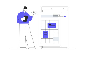 Aufkleber - Time management planning, organization, working time. Efficiency. Schedule job project team. Good business process. Time control plan technology. Flat Cartoon Vector Illustration, icon. Stylish web