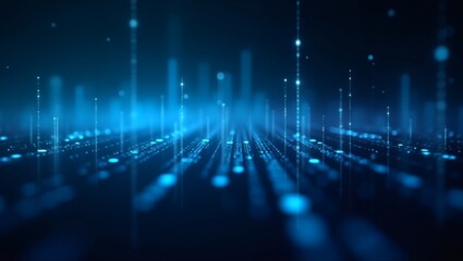 Aufkleber - A dynamic abstract digital data visualization with blue light display. Lines of light move upwards and dots sparkle. This represents network and data processing concepts.