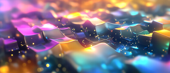 Poster - Vibrant abstract geometric textures digital art colorful background. Fluid motion abstract art digital creation colorful swirls artistic environment vibrant viewpoint.
