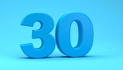 Fototapete - Number 30 in blue color. Design for banner or poster. 3D rendering.