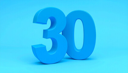 Fototapete - Number 30 in blue color. Design for banner or poster. 3D rendering.