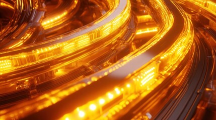 Aufkleber - Abstract glowing golden structures with curving and reflective surfaces exist
