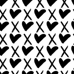 Leinwandbilder - The hearts and X's are drawn with a bold, brushstroke style, giving the pattern a hand-drawn, artistic feel.