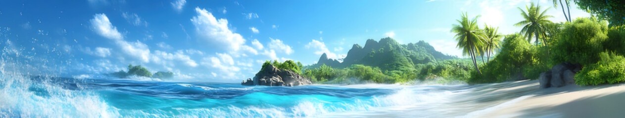 Poster - 青い空と海と緑豊かな島々の風景 美しい夏の日のパノラマ写真