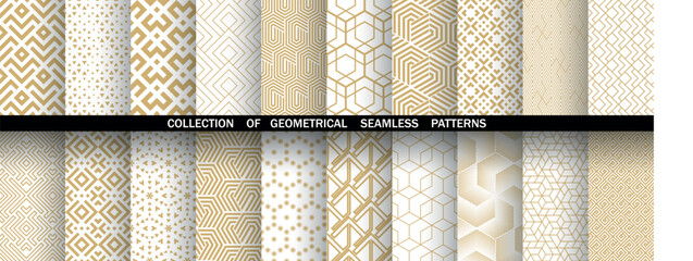 Leinwandbilder - Geometric set of seamless golden and white patterns. Simple vector graphics