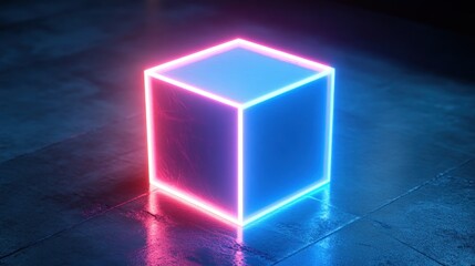 Aufkleber - A glowing cube shape illuminated with neon light of multiple colors