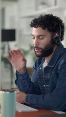 Aufkleber - Headset, man and call center consultant in office for communication, contact us or help desk. Technology, customer service and male agent talking with online discussion for crm support in workplace.