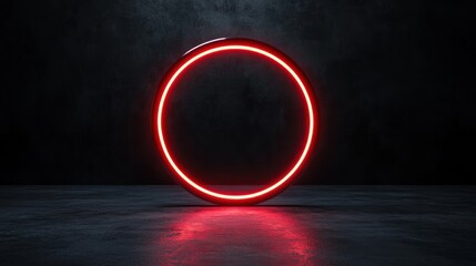 Aufkleber - Glowing Red Circular Ring Illuminated On Dark Background Surface