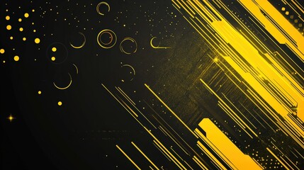Fototapete - yellow geometric background with neon-inspired lines and abstract circular patterns