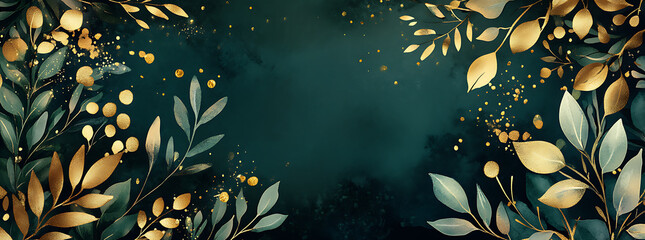 Poster - Hand-drawn illustration of gold leaf and botanicals, with a dark green background and gold foil accents.