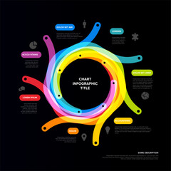Poster - A colorful circular infographic design with overlapping segments and areas for text. The diagram is surrounded by icons, detailed text, and vibrant color-coded elements on dark background