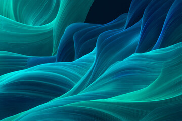 Leinwandbilder - Abstract image of flowing teal and blue lines creating a wave-like pattern, suggesting movement and fluidity, ideal for modern design or technology concepts