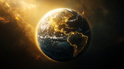Poster - A globe-themed world map with realistic Earth textures, floating in space with a sunlit glow