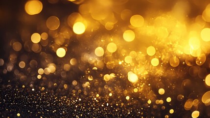 Poster - A glowing gold glitter background with a bokeh effect, featuring softly blurred sparkling lights.