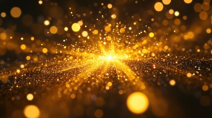 Poster - golden glitter explosion with radiant sparkles dispersing outward.
