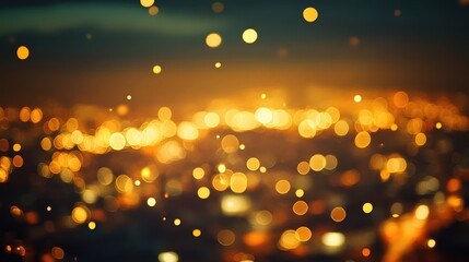 Poster - A golden bokeh nightscape with softly blurred city lights creating a dreamy effect.
