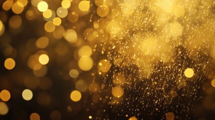 Poster - A golden bokeh rain effect with soft, shimmering light particles descending gracefully