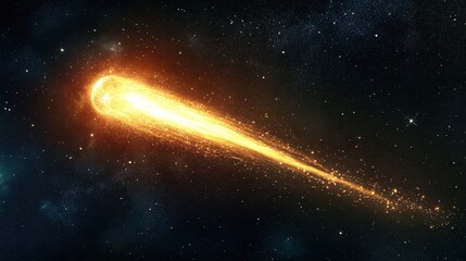 Poster - A golden comet streaking across the dark sky, leaving behind a glowing light trail