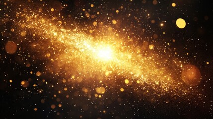 Poster - A golden glitter explosion with bright, radiant sparkles bursting against a dark backdrop