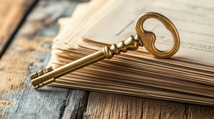 Poster - A golden key placed on a stack of real estate contracts, symbolizing rising property investments.