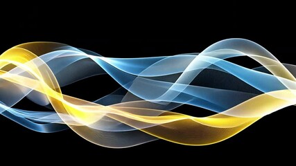 Poster - vibrant abstract wave design with flowing lines in blue and yellow against black background, creatin