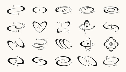 Poster - Retro y2k symbols and shapes, futuristic abstract frames and symbols with blinking stars. Vector design elements set.