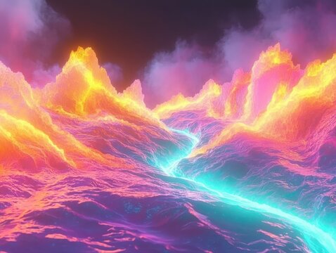 Chaotic streams melt neon tone, subtle background appears