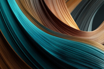 Fototapete - Abstract image of teal, brown, and beige flowing lines creating a dynamic, textured pattern, showcasing movement and fluidity, ideal for modern design concepts