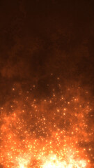Poster - fiery glowing orange particles rise in a smoky cosmic background