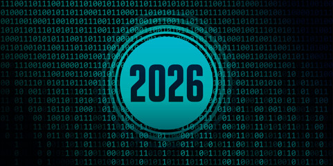 Aufkleber - 2026 number on digital binary code background vector illustration
