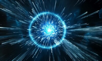 Poster - Intense blue fireworks explode in a circular pattern against a dark sky creating a dramatic visual effect made with Generative AI technology