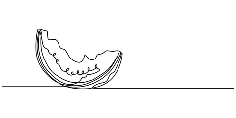 Poster - Continuous one line drawing Water Melon Fruit. Bright juicy summer fruit concept. Doodle vector illustration, Watermelon one continuous line design. Fruits symbol design concept. Decorative elements.