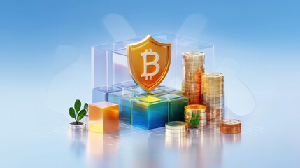 Poster - Concept of secure fintech with shield icon, data encryption, and transaction visuals