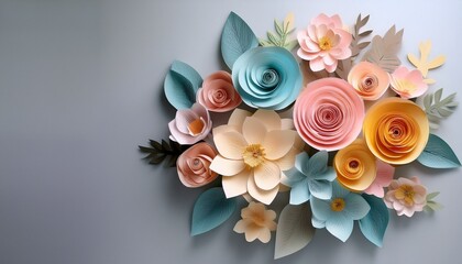 Wall Mural - paper flowers bouquet in pastel colors