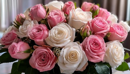 Wall Mural - elegant bouquet of pink and white roses