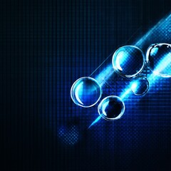 Poster - Abstract Blue Bubbles on Grid Background with Beam of Light and Dotted Texture