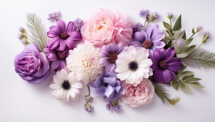 Wall Mural - delicate purple pink white flower arrangement on white background