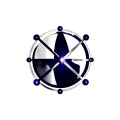 Aufkleber - Abstract Silver and Blue Circular Design with Glowing Center and Spherical Accents on White Background