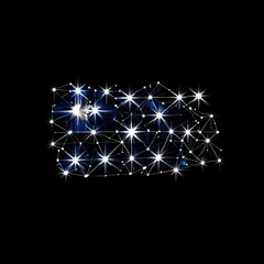 Poster - Elegant Stars & Constellations on a Deep Blue Surface Sparking with Light, Connected by a Network of Fine White Lines