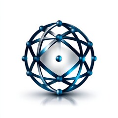 Fototapete - Global Network: 3D Render of a Blue Sphere with Nodes and Connecting Lines on a White Background