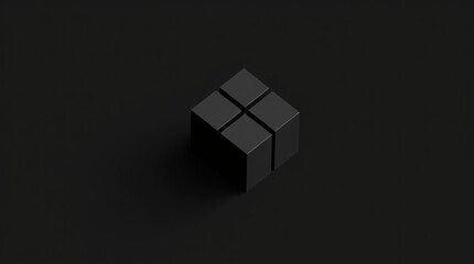 Poster - A black cube, divided into four smaller cubes, casts a subtle shadow on a dark background