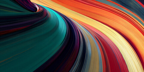 Poster - Abstract swirling lines in teal, red, orange, and yellow hues create a dynamic, energetic visual, suggesting movement and flow, ideal for a modern design background