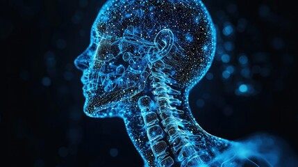 Poster - Digital Human Anatomy: A Glowing Blue Representation of the Human Head and Neck