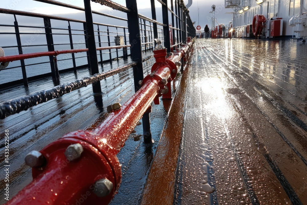 Ship Deck with Fire Hydrant and Wet Surface Stock Photo | Adobe Stock