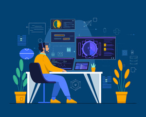 Poster - Data Analyst Working With Multiple Screens and Visualizations in Modern Office